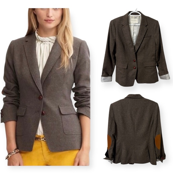 Banana Republic Jackets & Blazers - Banana Republic Equestrian Wool Tweed Elbow Patch Schoolboy Brown Blazer size 10